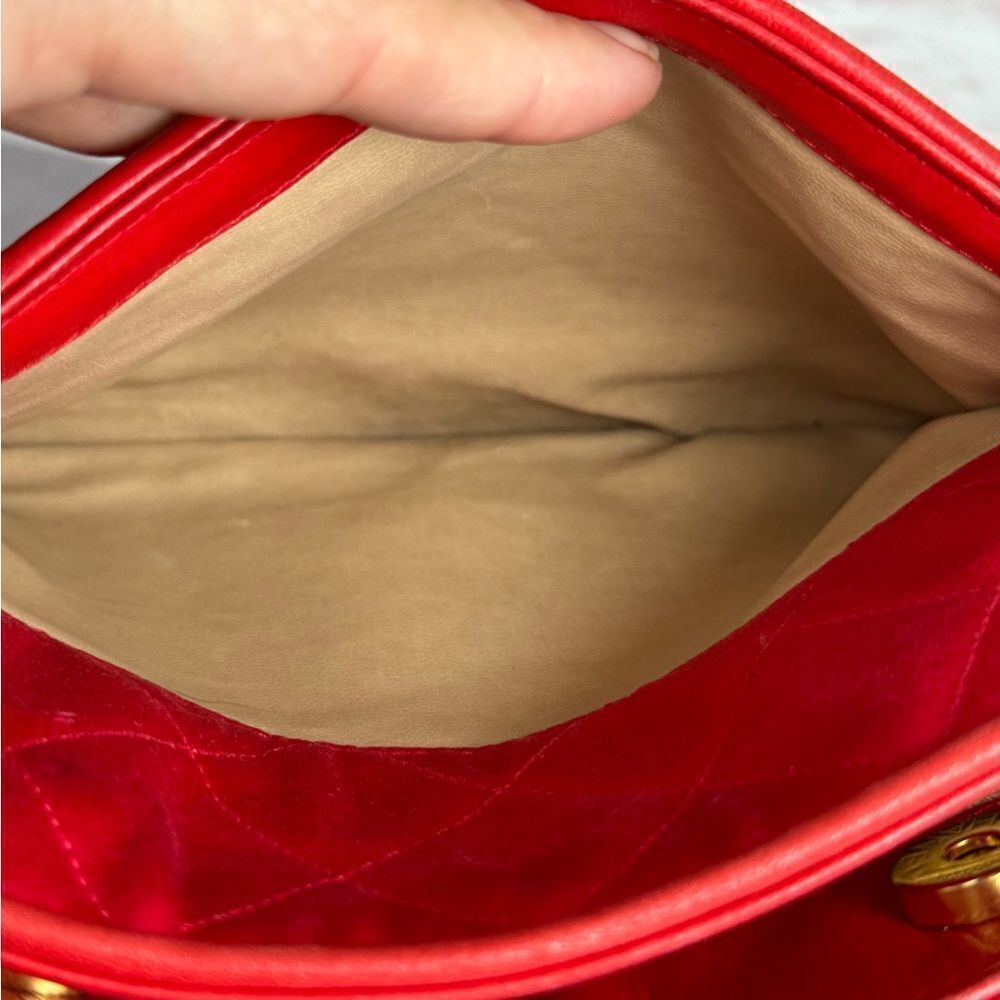 Chanel Red Satin Quilted Chain Shopper Tote Bag - Picture 12 of 16